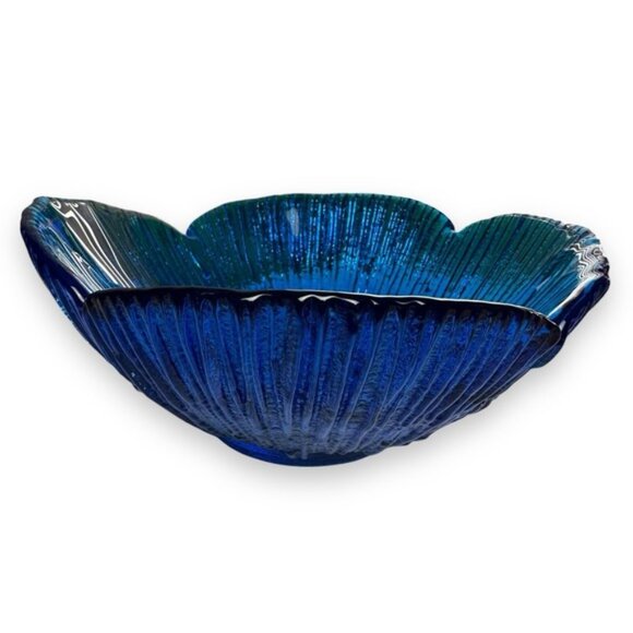 Vintage Glass Bowl Blue Flower Petal Dish MCM Textured 9" RARE - Picture 4 of 11